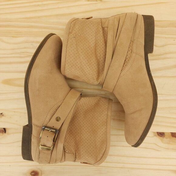 Carlos Womens Abbey Western Ankle Boots 7 Tan Fabric Strappy Chic Booties - Picture 5 of 11